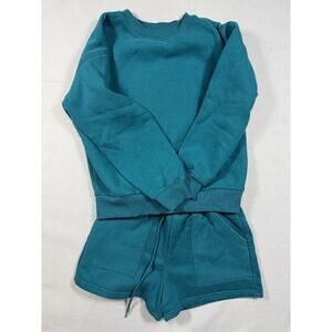 Women's Teal Lounge Set Crewneck Sweatshirt & Shorts Co-ord Size Small 2pc